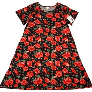 LuLaRoe Womens Dress Size 3XL Jessie Black Red Roses Hearts‎ Floral 3X NWT